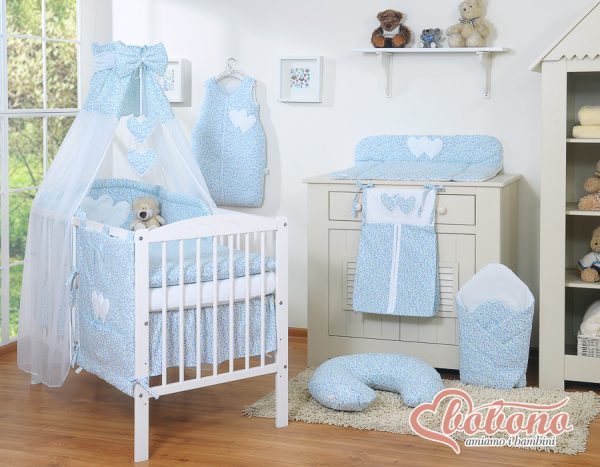Bedding set 5-pcs with canopy- Hanging Hearts little blue flowers - Image 7