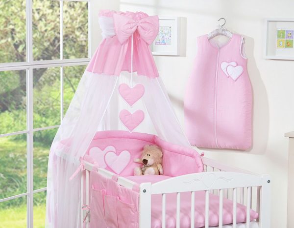 Bedding set 5-pcs with canopy- Hanging Hearts pink - Image 6