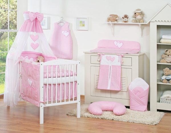 Bedding set 5-pcs with canopy- Hanging Hearts pink - Image 7