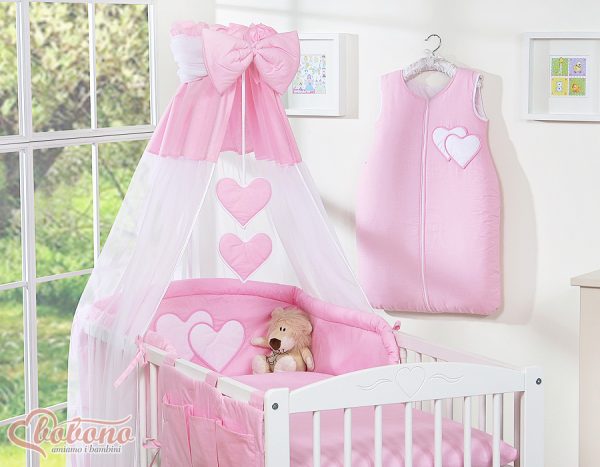 Bedding set 5-pcs with canopy- Hanging Hearts pink - Image 8