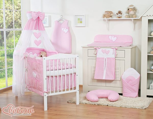 Bedding set 5-pcs with canopy- Hanging Hearts pink - Image 9