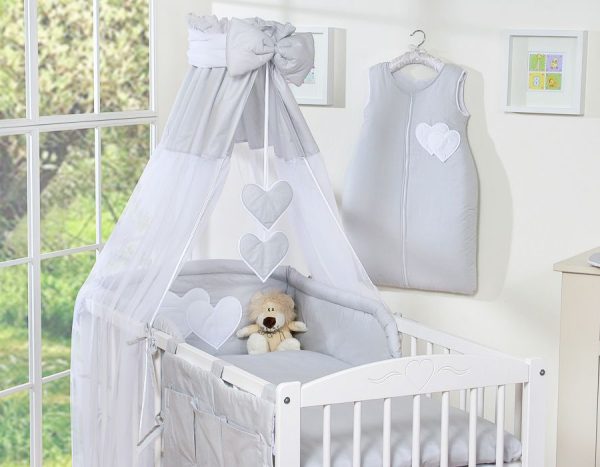 Bedding set 5-pcs with canopy- Hanging Hearts grey - Image 7