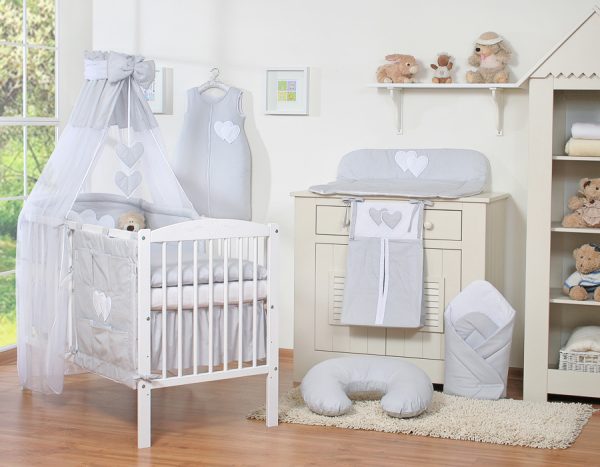 Bedding set 5-pcs with canopy- Hanging Hearts grey - Image 8