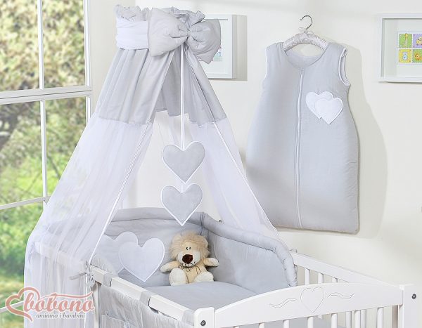 Bedding set 5-pcs with canopy- Hanging Hearts grey - Image 9