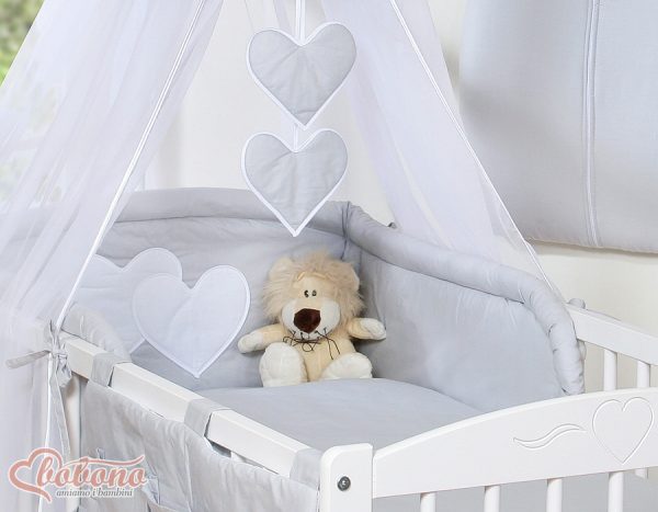 Bedding set 5-pcs with canopy- Hanging Hearts grey - Image 10