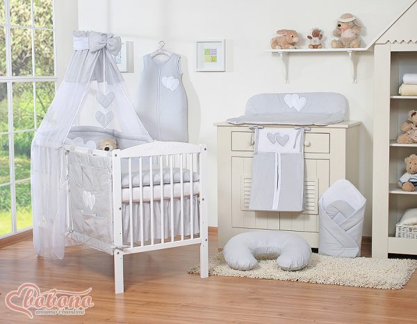 Bedding set 5-pcs with canopy- Hanging Hearts grey - Image 11