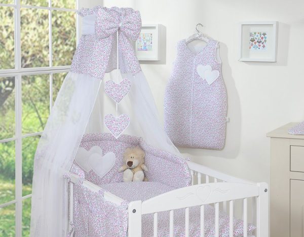 Bedding set 5-pcs with canopy- Hanging Hearts little pink flowers - Image 6