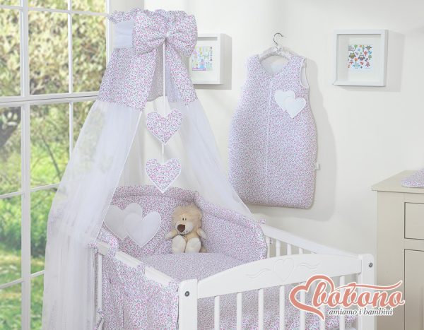 Bedding set 5-pcs with canopy- Hanging Hearts little pink flowers - Image 7