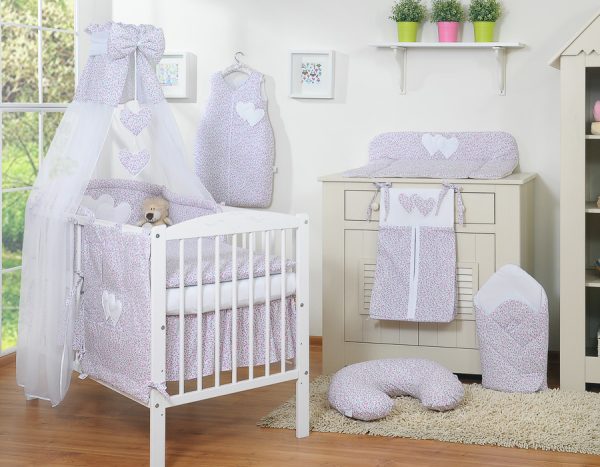 Bedding set 5-pcs with canopy- Hanging Hearts little pink flowers - Image 8