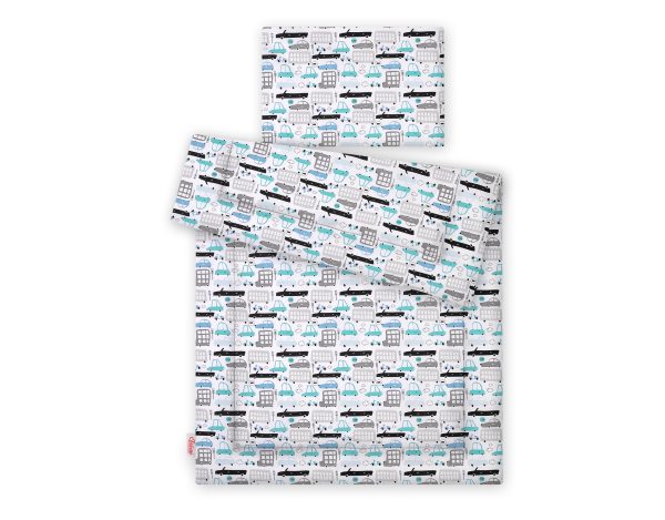 Bedding set 2-pcs with filling 135x100 cm - gray and turquoise cars - Image 2