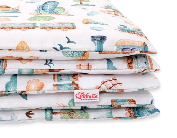 Baby cotton bedding set 2-pcs 120x90 cm- turquoise train - Image 2