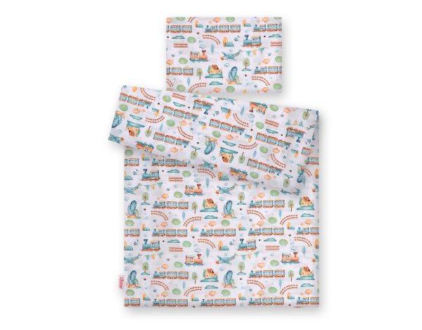 Baby cotton bedding set 2-pcs 120x90 cm- turquoise train - Image 3