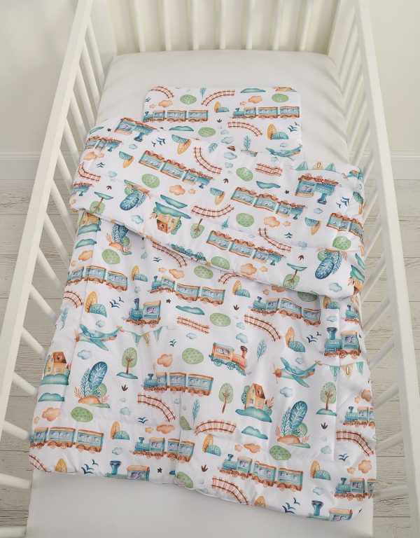 Bedding set 2-pcs with filling - turquoise train - Image 2