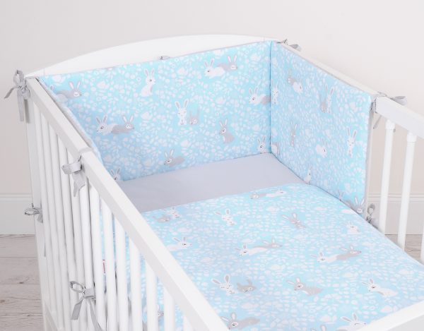 Universal double-sided bumper for cot - blue rabbits - Image 2