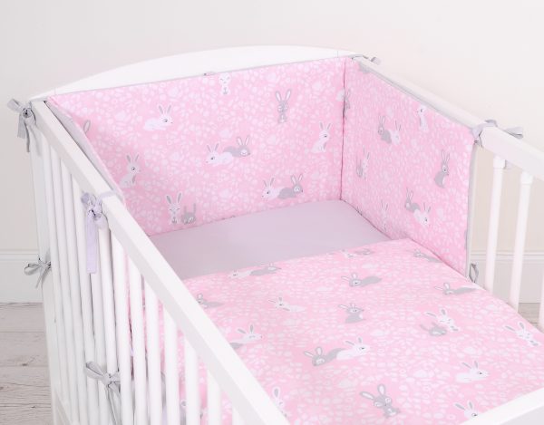Universal double-sided bumper for cot - pink rabbits - Image 2
