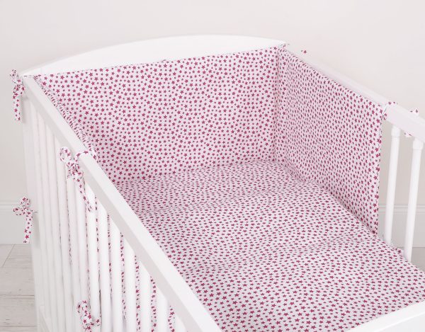 Universal bumper for cot -  white-wine red stars - Image 2