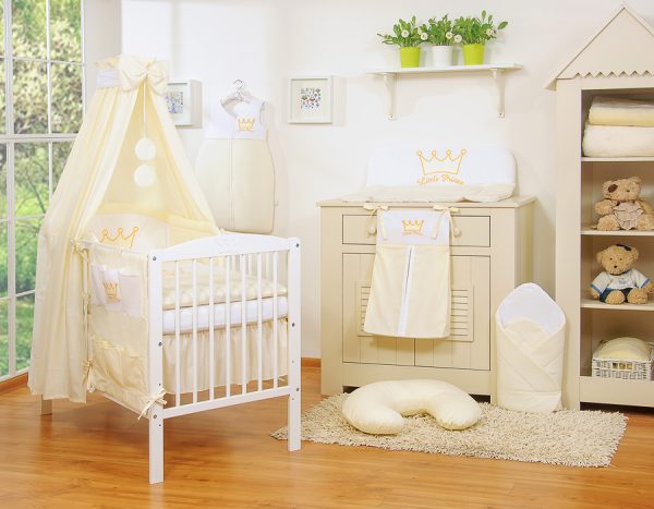 Bedding set 5-pcs with canopy- Little Prince/Princess cream - Image 5