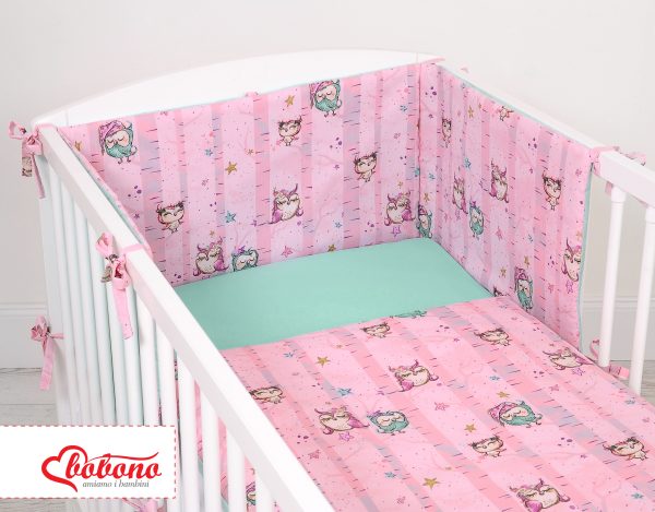 Universal bumper for cot - owls pink-mint - Image 4
