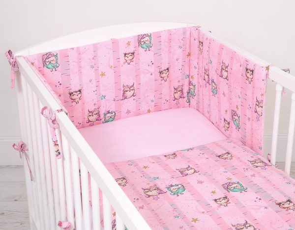 Universal bumper for cot - owls pink - Image 3