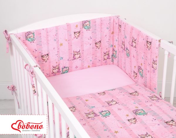 Universal bumper for cot - owls pink - Image 4