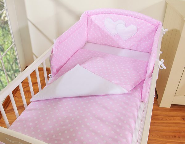 Bedding set 2-pcs- Hanging Hearts white dots on pink - Image 2