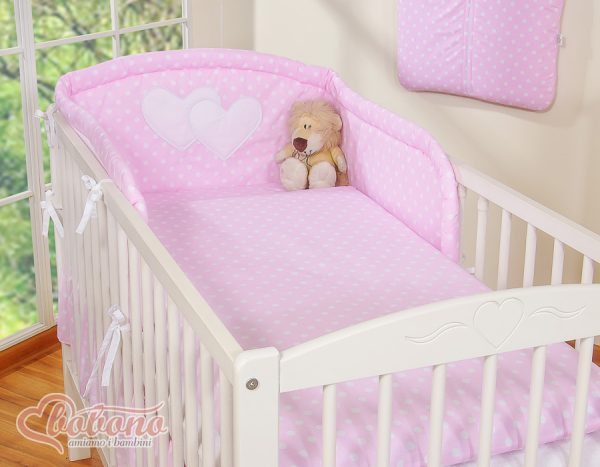 Bedding set 2-pcs- Hanging Hearts white dots on pink