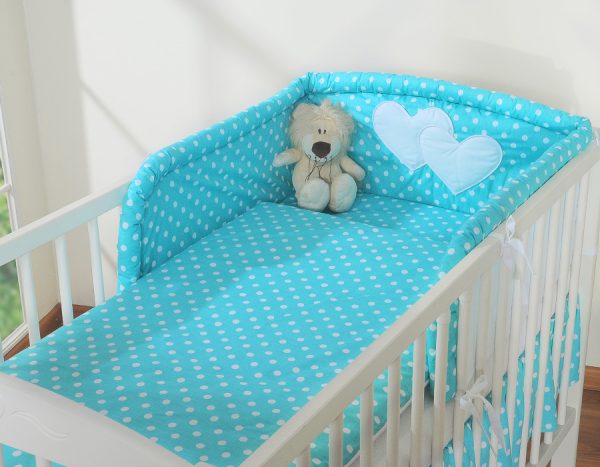 Bedding set 2-pcs- Hanging Hearts white dots on turquoise - Image 13