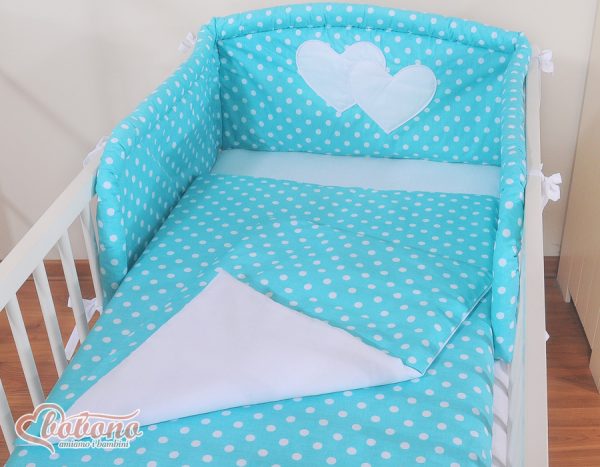 Bedding set 2-pcs- Hanging Hearts white dots on turquoise - Image 14