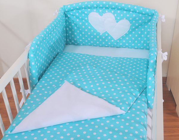 Bedding set 2-pcs- Hanging Hearts white dots on turquoise - Image 15