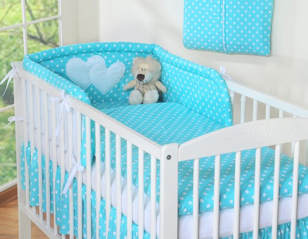 Bedding set 2-pcs- Hanging Hearts white dots on turquoise - Image 19