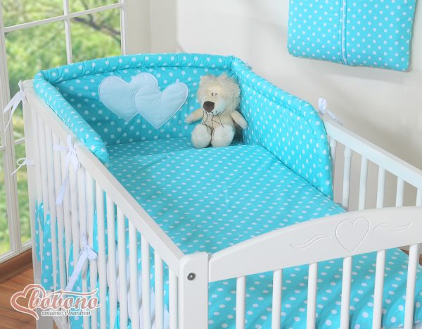 Bedding set 2-pcs- Hanging Hearts white dots on turquoise - Image 20