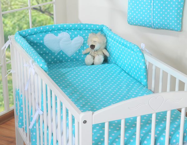 Bedding set 2-pcs- Hanging Hearts white dots on turquoise - Image 21