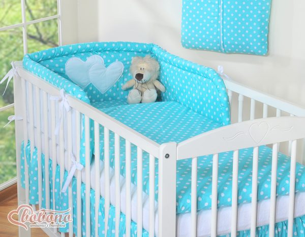 Bedding set 2-pcs- Hanging Hearts white dots on turquoise - Image 4