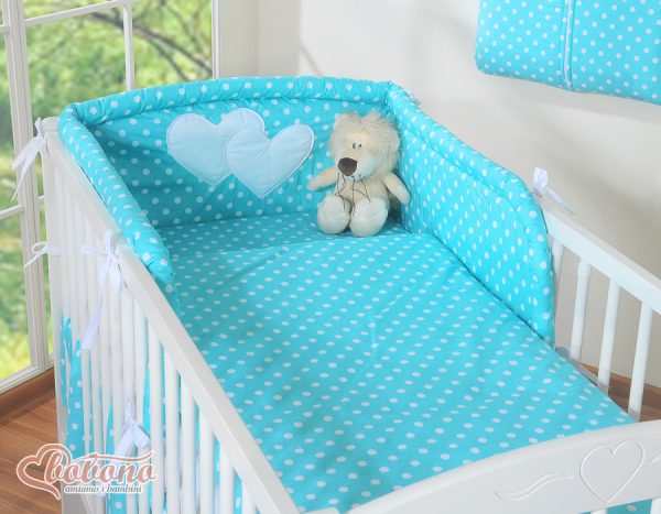 Bedding set 2-pcs- Hanging Hearts white dots on turquoise - Image 5