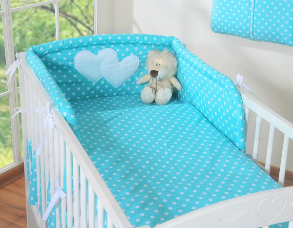 Bedding set 2-pcs- Hanging Hearts white dots on turquoise - Image 7