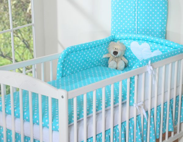Bedding set 2-pcs- Hanging Hearts white dots on turquoise - Image 9