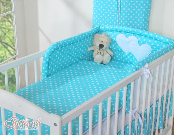 Bedding set 2-pcs- Hanging Hearts white dots on turquoise - Image 10