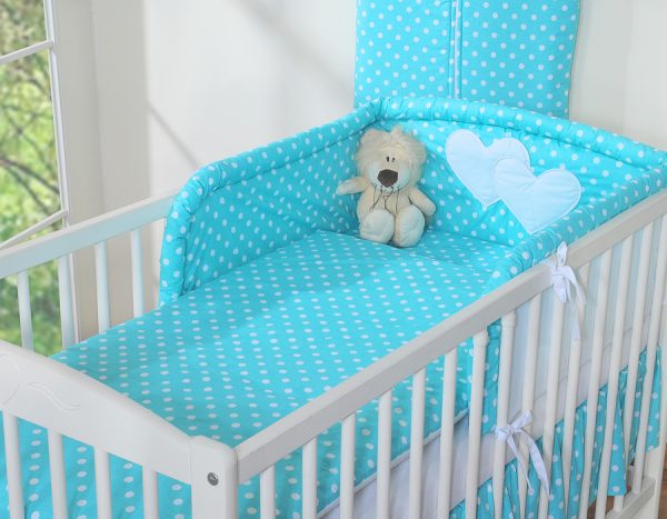 Bedding set 2-pcs- Hanging Hearts white dots on turquoise - Image 11