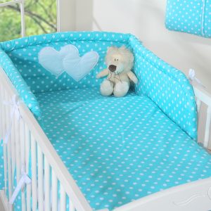 Bedding set 2-pcs- Hanging Hearts white dots on turquoise