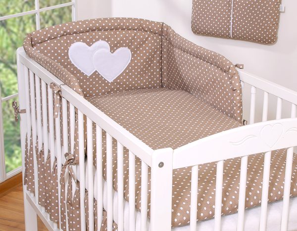Bedding set 2-pcs Hanging Hearts white dots on brown