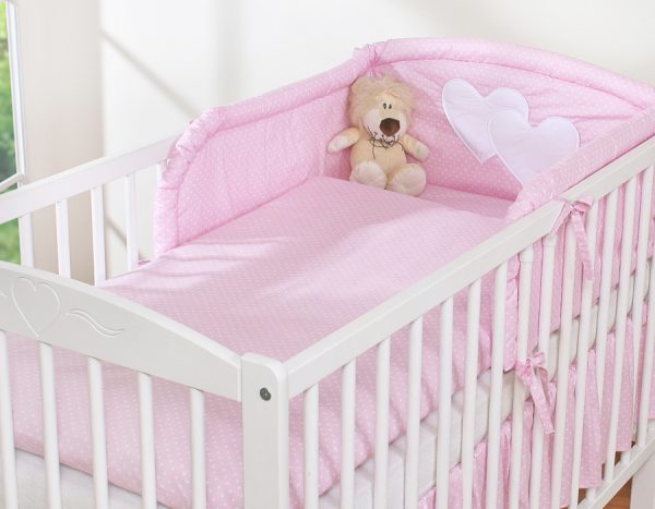 Bedding set 2-pcs- Hanging Hearts white polka dots on pink - Image 4