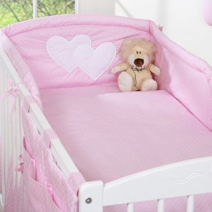 Bedding set 2-pcs- Hanging Hearts white polka dots on pink