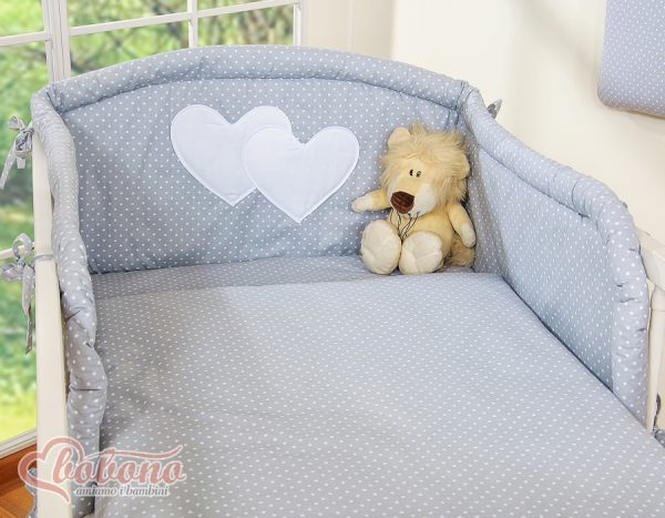 Bedding set 2-pcs- Hanging Hearts white polka dots on grey - Image 2