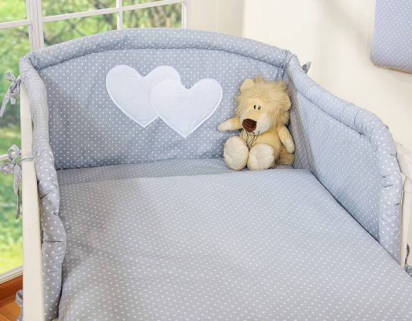 Bedding set 2-pcs- Hanging Hearts white polka dots on grey - Image 6