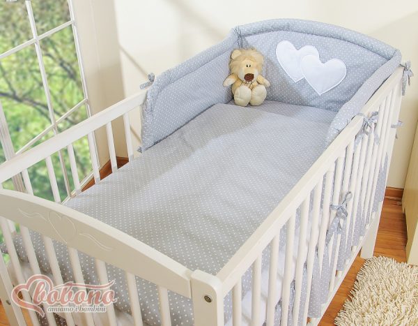 Bedding set 2-pcs- Hanging Hearts white polka dots on grey - Image 7
