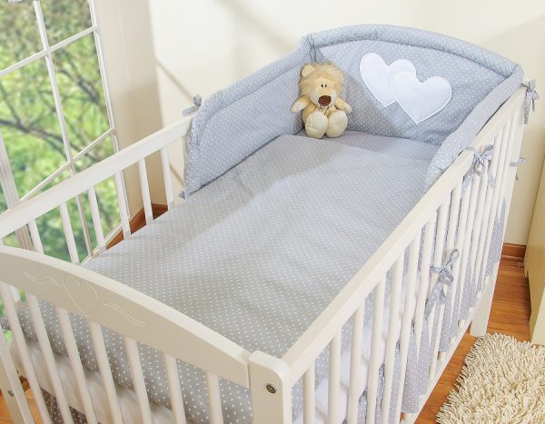 Bedding set 2-pcs- Hanging Hearts white polka dots on grey - Image 8