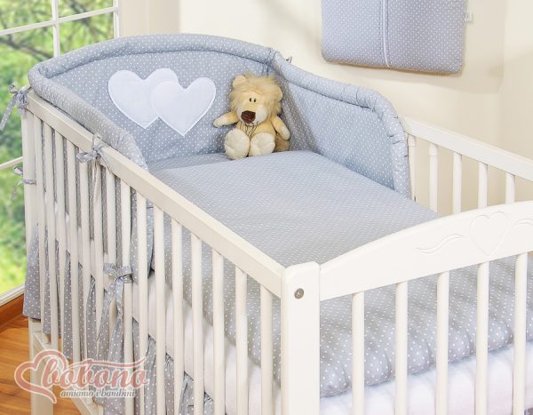 Bedding set 2-pcs- Hanging Hearts white polka dots on grey - Image 9