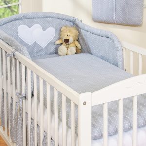 Bedding set 2-pcs- Hanging Hearts white polka dots on grey