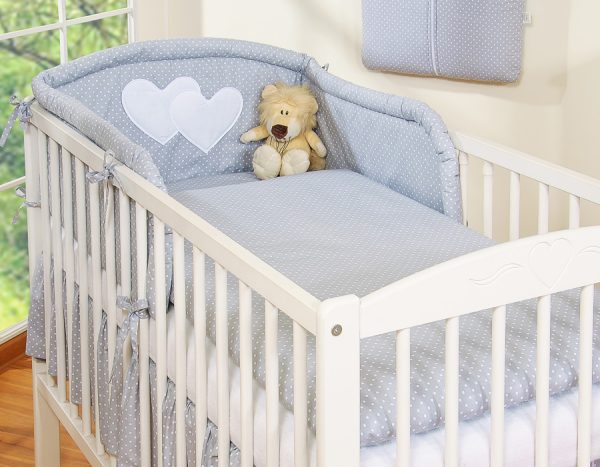 Bedding set 2-pcs- Hanging Hearts white polka dots on grey