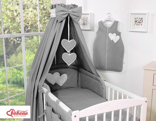 Bedding set 5-pcs with canopy- Hanging Hearts anthracite - Image 3